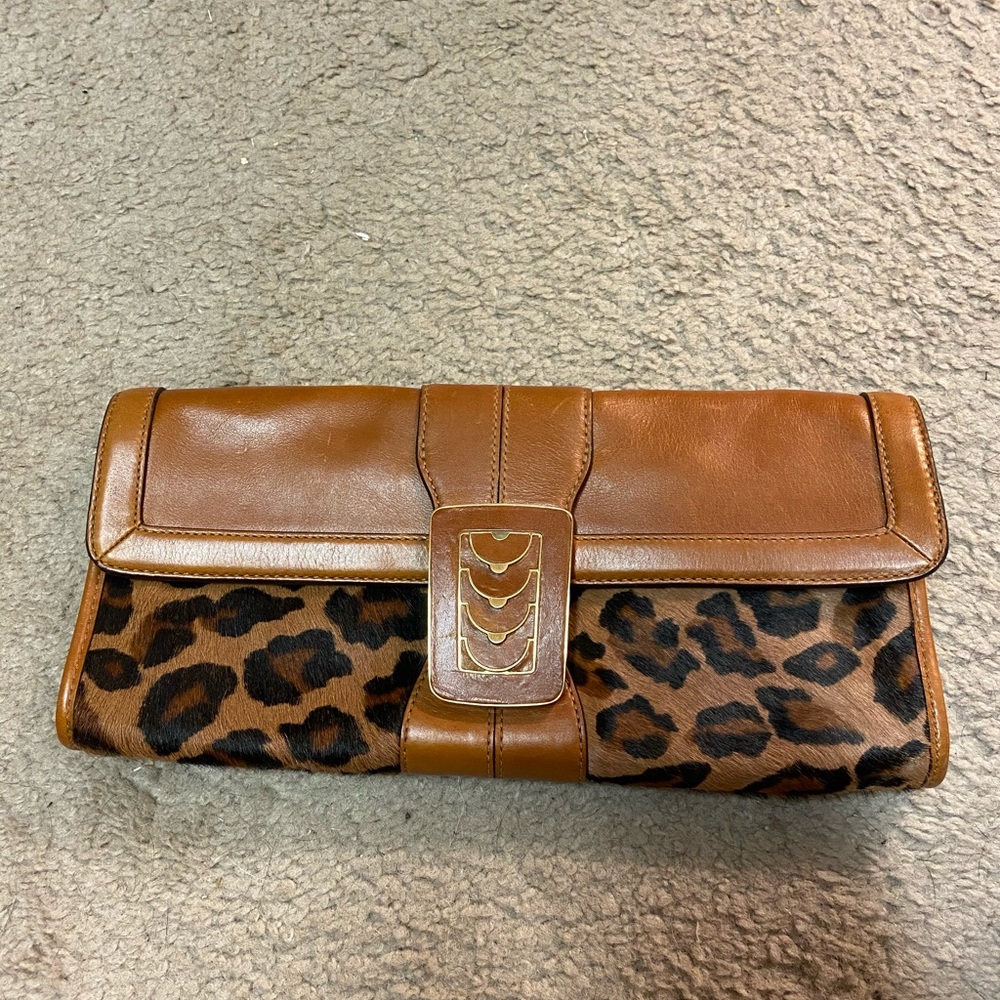 Leopard calf hair clutch